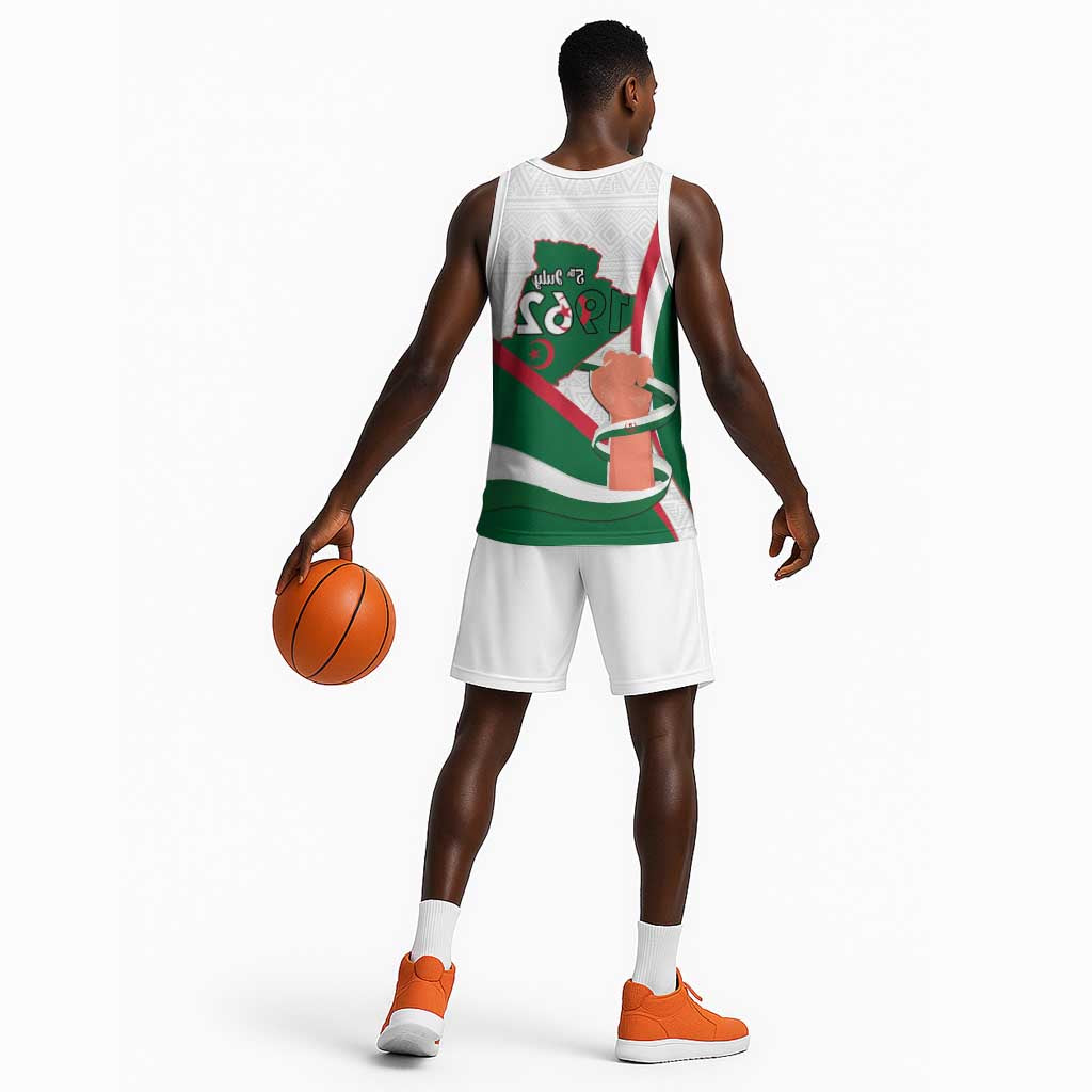 Algeria Independence Day Basketball Jersey Coat Of Arms With Maqam Echahid - African Pride