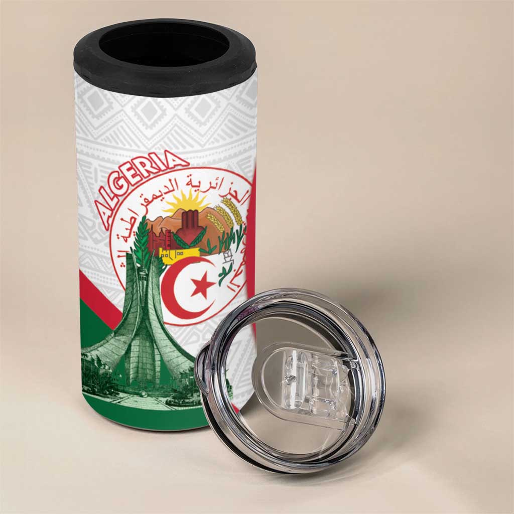 Algeria Independence Day 4 in 1 Can Cooler Tumbler Coat Of Arms With Maqam Echahid