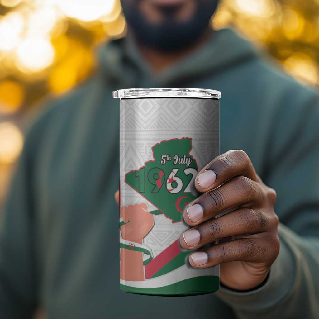 Algeria Independence Day 4 in 1 Can Cooler Tumbler Coat Of Arms With Maqam Echahid