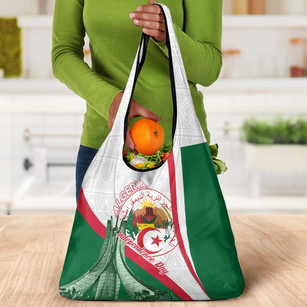 Algeria Independence Day Grocery Bag Coat Of Arms With Maqam Echahid