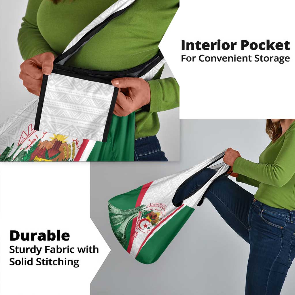 Algeria Independence Day Grocery Bag Coat Of Arms With Maqam Echahid