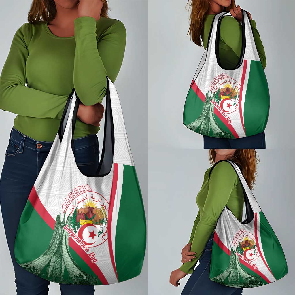 Algeria Independence Day Grocery Bag Coat Of Arms With Maqam Echahid