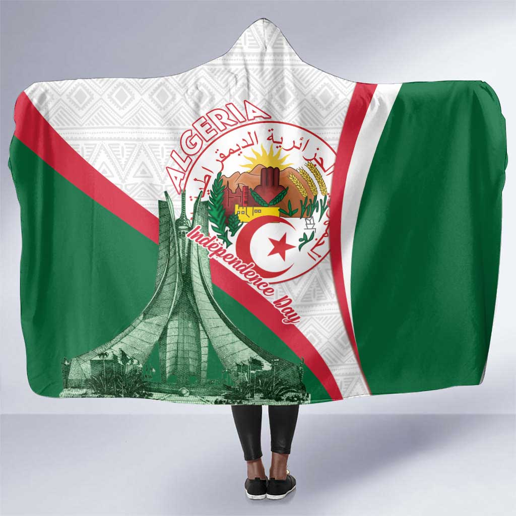 Algeria Independence Day Hooded Blanket Coat Of Arms With Maqam Echahid