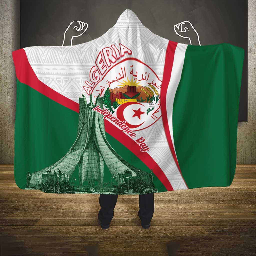 Algeria Independence Day Hooded Blanket Coat Of Arms With Maqam Echahid