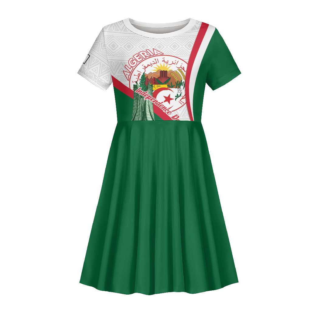 Algeria Independence Day Kid Short Sleeve Dress Coat Of Arms With Maqam Echahid