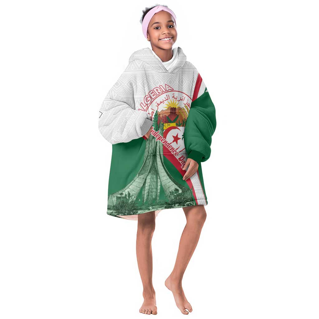 Algeria Independence Day Kid Wearable Blanket Hoodie Coat Of Arms With Maqam Echahid