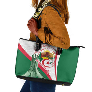 Algeria Independence Day Leather Tote Bag Coat Of Arms With Maqam Echahid