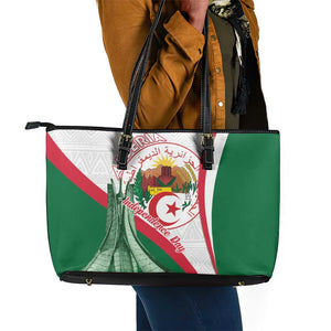 Algeria Independence Day Leather Tote Bag Coat Of Arms With Maqam Echahid