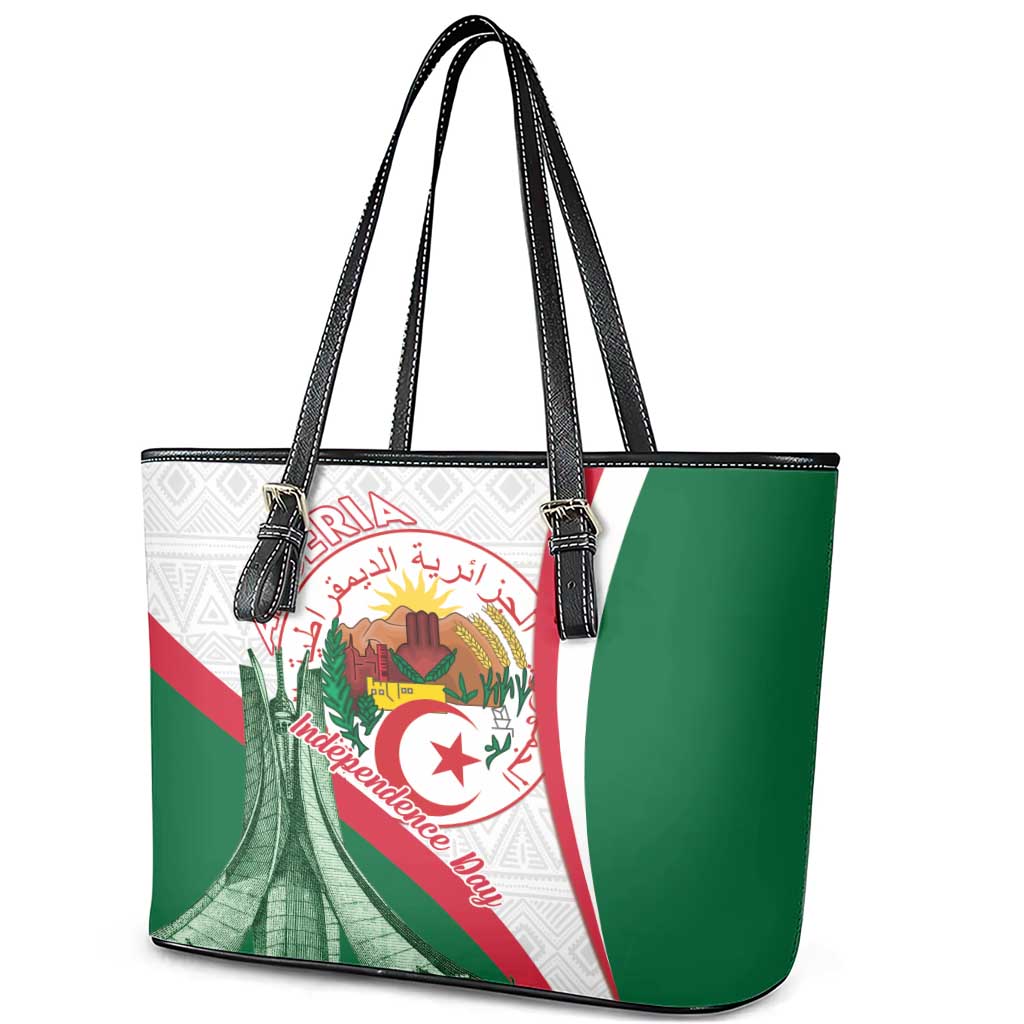 Algeria Independence Day Leather Tote Bag Coat Of Arms With Maqam Echahid