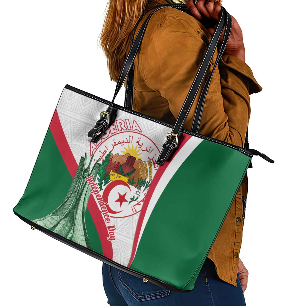 Algeria Independence Day Leather Tote Bag Coat Of Arms With Maqam Echahid