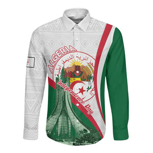 Algeria Independence Day Long Sleeve Button Shirt Coat Of Arms With Maqam Echahid