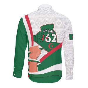 Algeria Independence Day Long Sleeve Button Shirt Coat Of Arms With Maqam Echahid