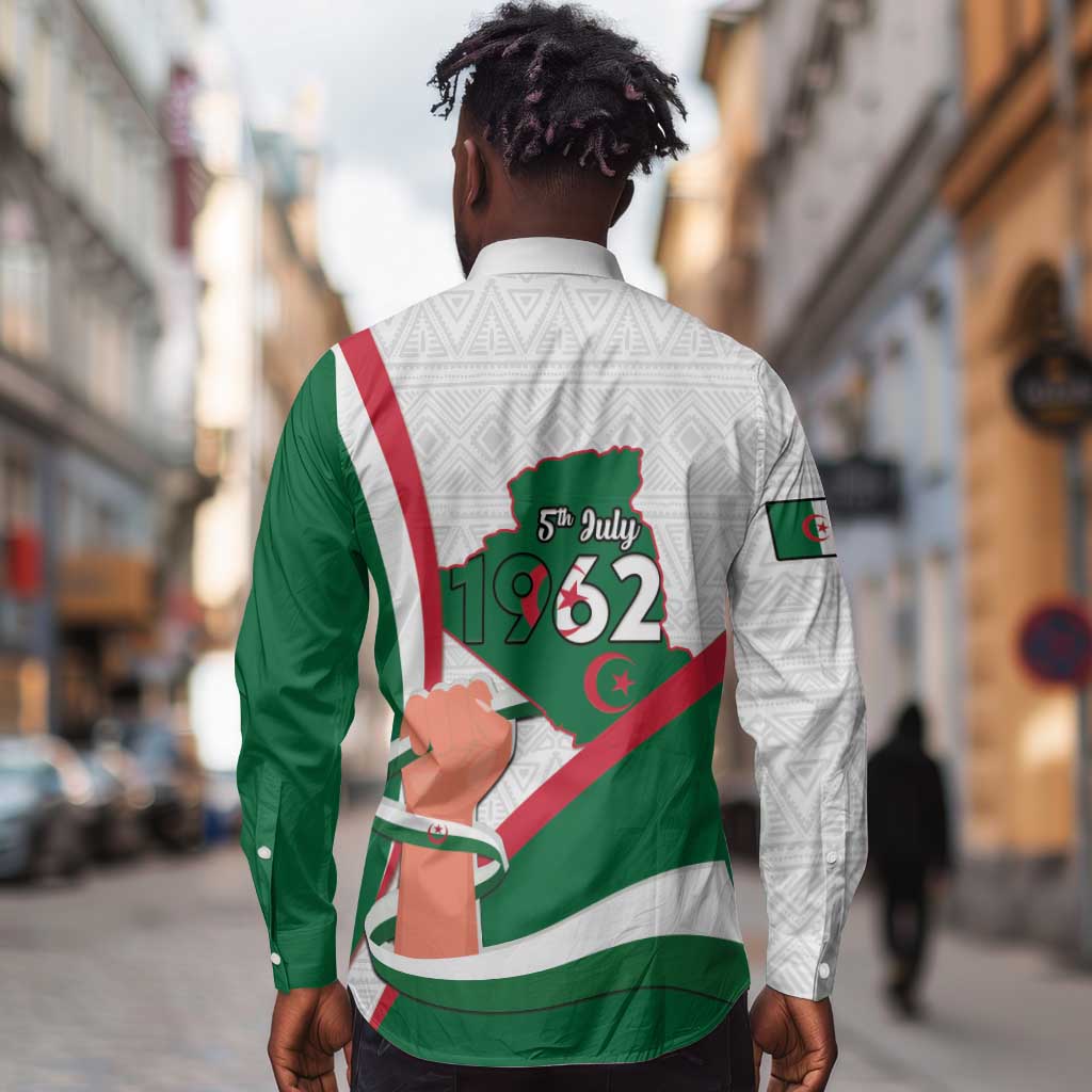 Algeria Independence Day Long Sleeve Button Shirt Coat Of Arms With Maqam Echahid