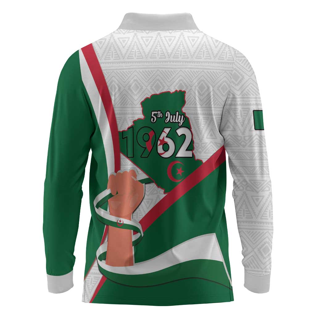 Algeria Independence Day Long Sleeve Polo Shirt Coat Of Arms With Maqam Echahid