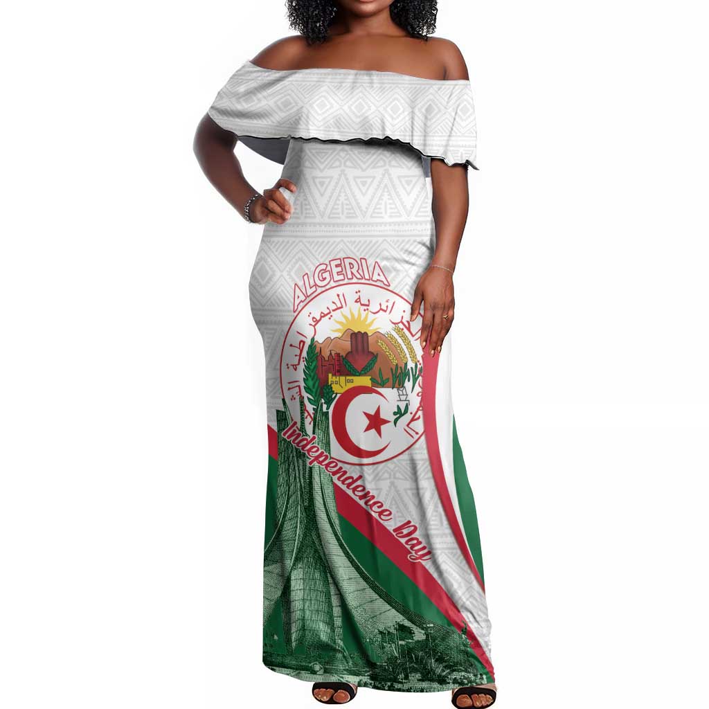 Algeria Independence Day Off Shoulder Maxi Dress Coat Of Arms With Maqam Echahid