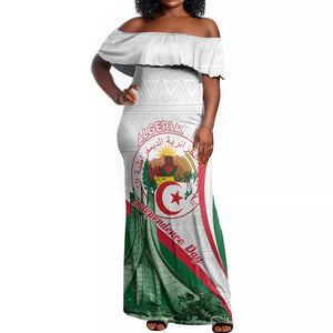 Algeria Independence Day Off Shoulder Maxi Dress Coat Of Arms With Maqam Echahid