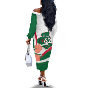 Algeria Independence Day Off The Shoulder Long Sleeve Dress Coat Of Arms With Maqam Echahid