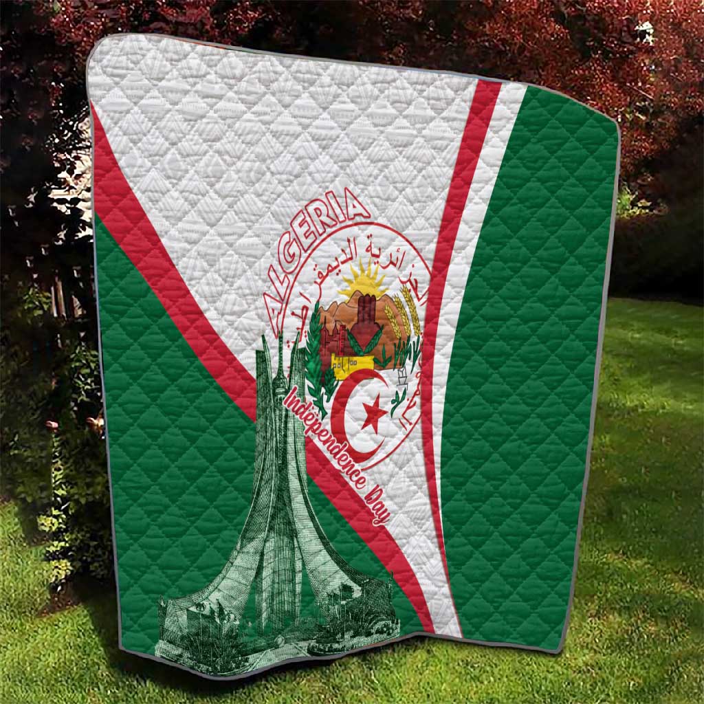Algeria Independence Day Quilt Coat Of Arms With Maqam Echahid