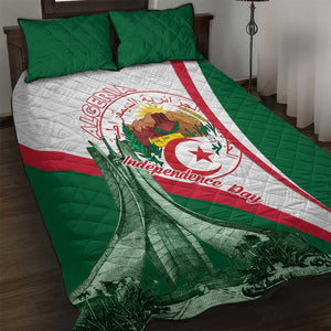 Algeria Independence Day Quilt Bed Set Coat Of Arms With Maqam Echahid