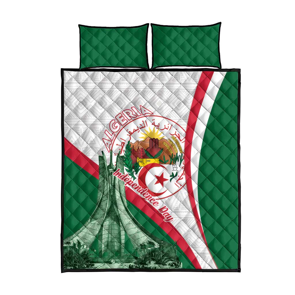 Algeria Independence Day Quilt Bed Set Coat Of Arms With Maqam Echahid