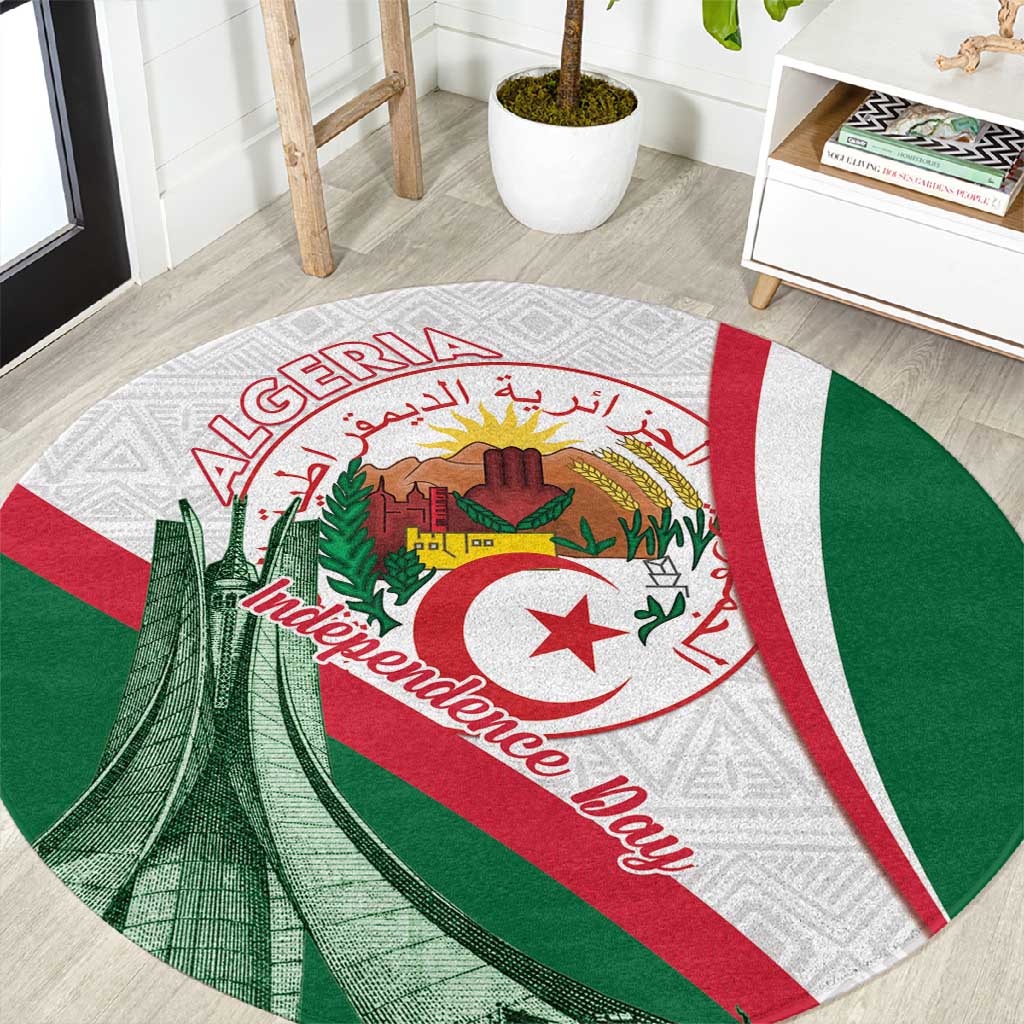 Algeria Independence Day Round Carpet Coat Of Arms With Maqam Echahid