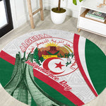 Algeria Independence Day Round Carpet Coat Of Arms With Maqam Echahid