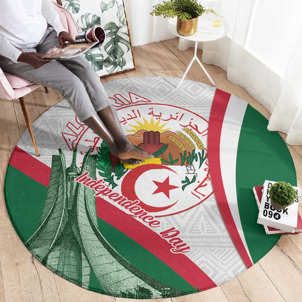 Algeria Independence Day Round Carpet Coat Of Arms With Maqam Echahid