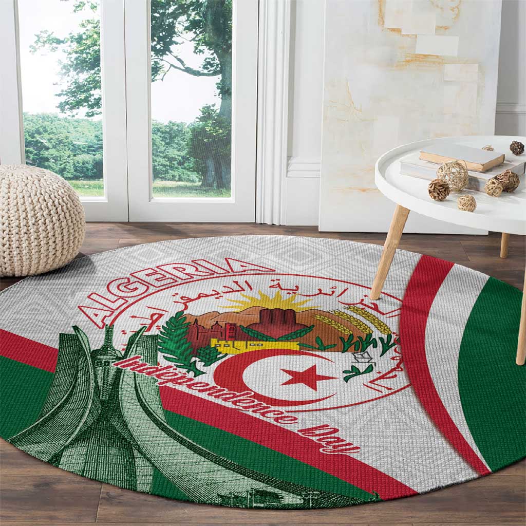 Algeria Independence Day Round Carpet Coat Of Arms With Maqam Echahid
