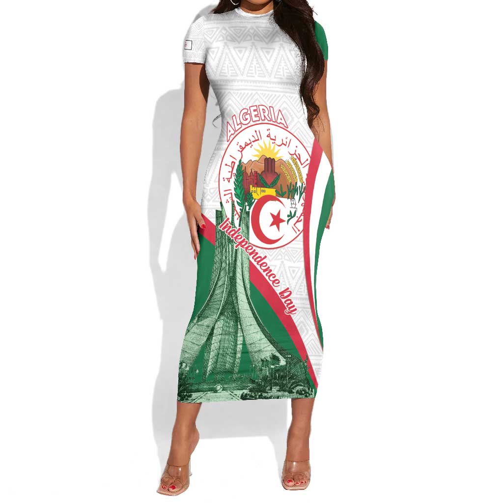 Algeria Independence Day Short Sleeve Bodycon Dress Coat Of Arms With Maqam Echahid LT15