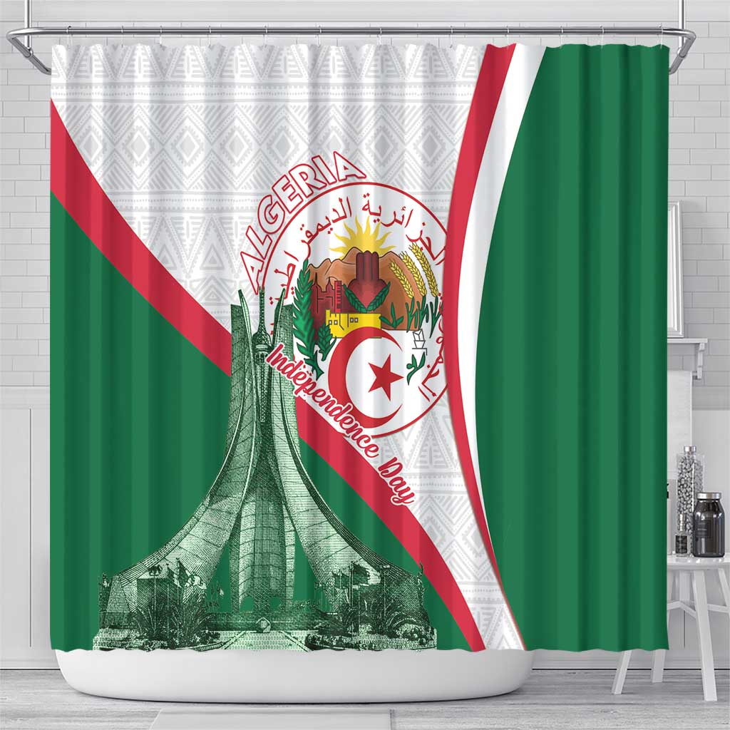 Algeria Independence Day Shower Curtain Coat Of Arms With Maqam Echahid