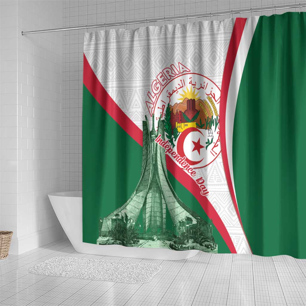 Algeria Independence Day Shower Curtain Coat Of Arms With Maqam Echahid