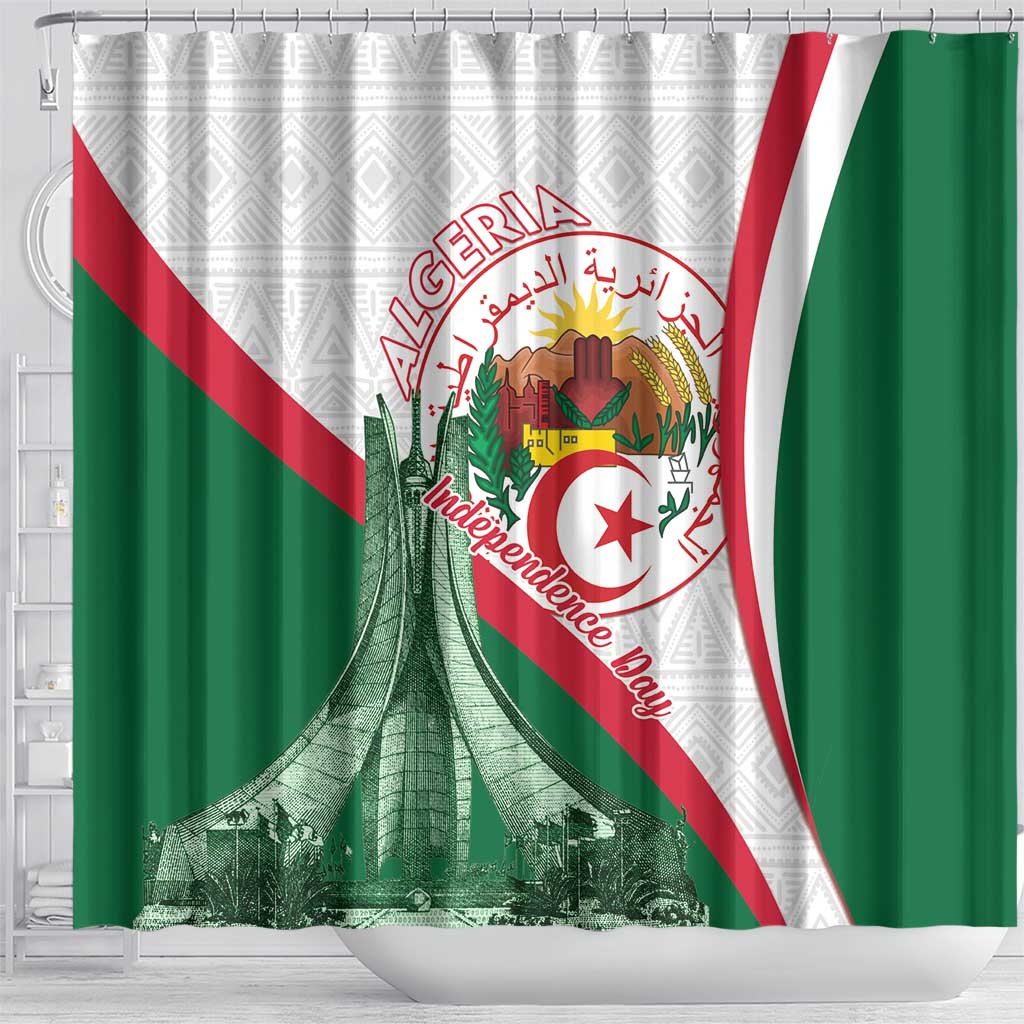 Algeria Independence Day Shower Curtain Coat Of Arms With Maqam Echahid