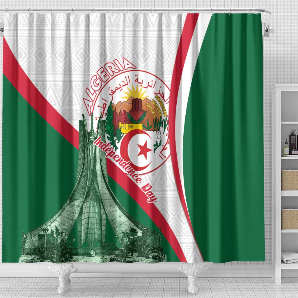 Algeria Independence Day Shower Curtain Coat Of Arms With Maqam Echahid