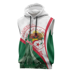 Algeria Independence Day Sleeveless Hoodie Coat Of Arms With Maqam Echahid - African Pride