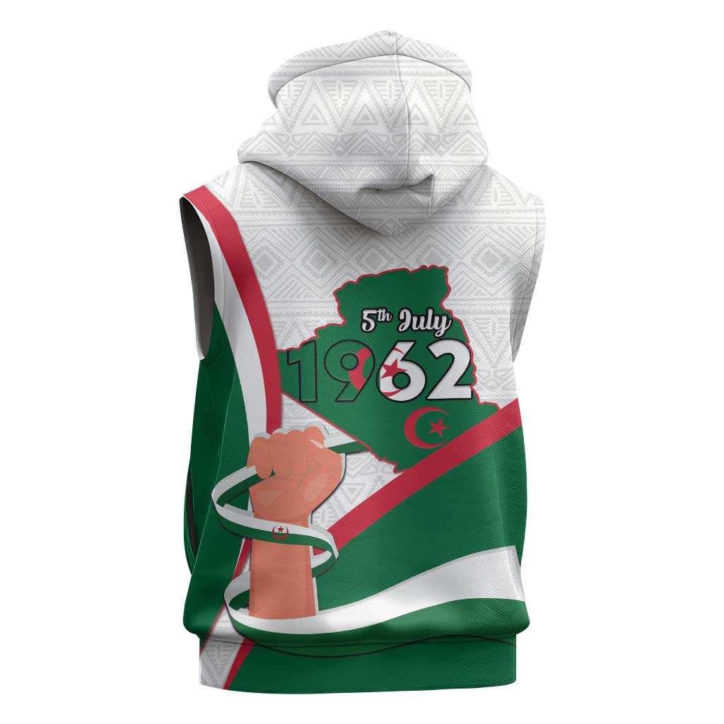 Algeria Independence Day Sleeveless Hoodie Coat Of Arms With Maqam Echahid - African Pride