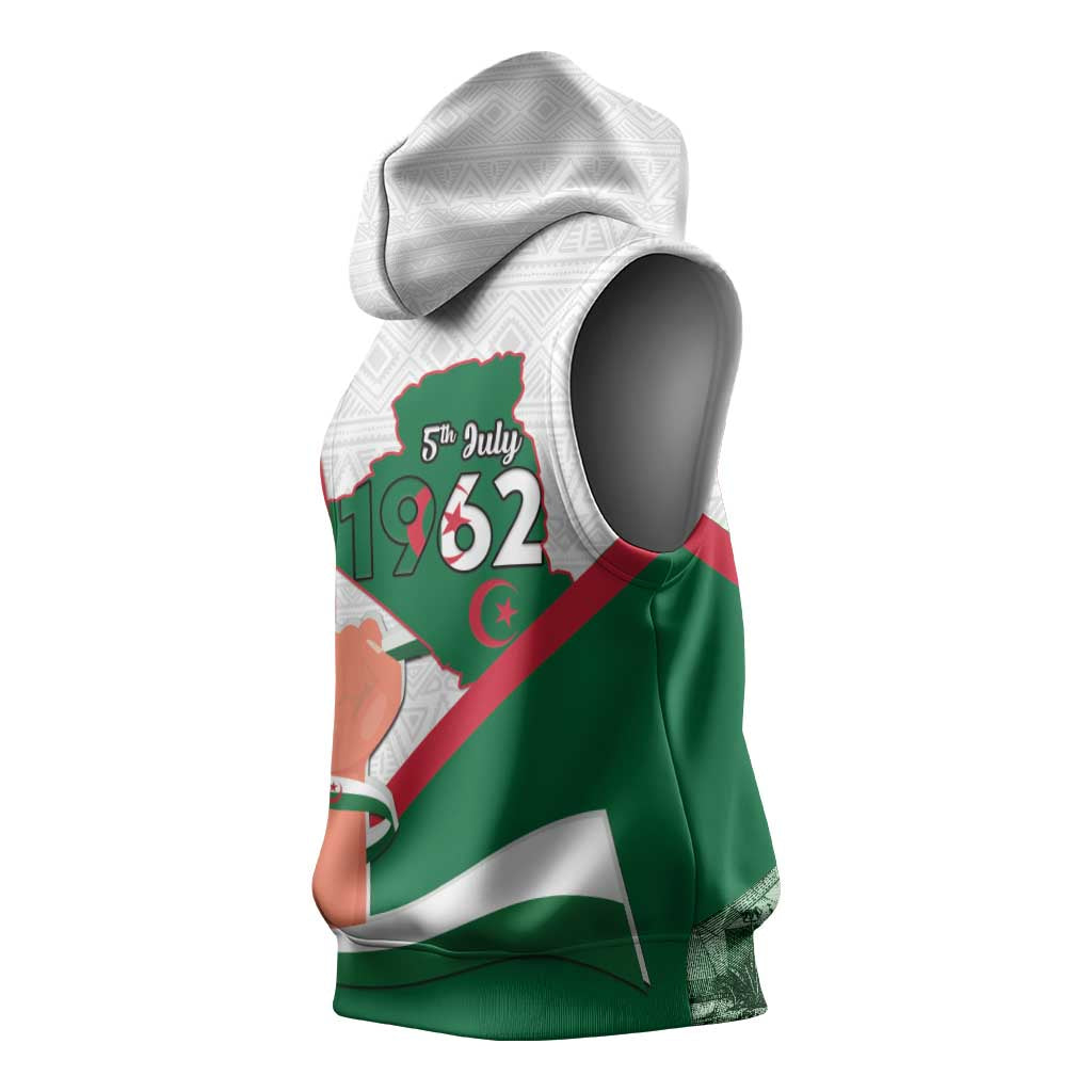 Algeria Independence Day Sleeveless Hoodie Coat Of Arms With Maqam Echahid - African Pride