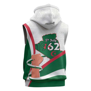 Algeria Independence Day Sleeveless Zip Hoodie Coat Of Arms With Maqam Echahid - African Pride