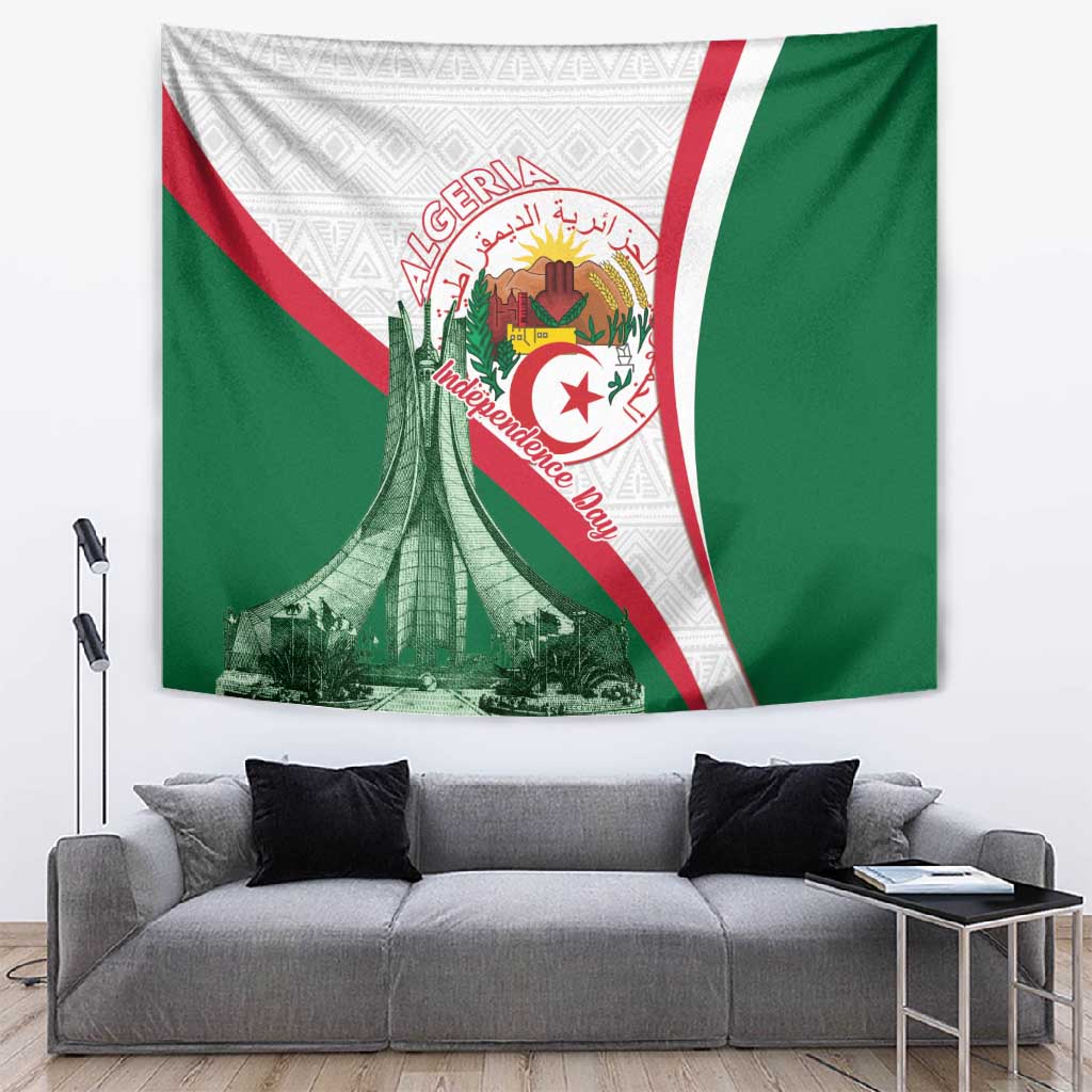 Algeria Independence Day Tapestry Coat Of Arms With Maqam Echahid