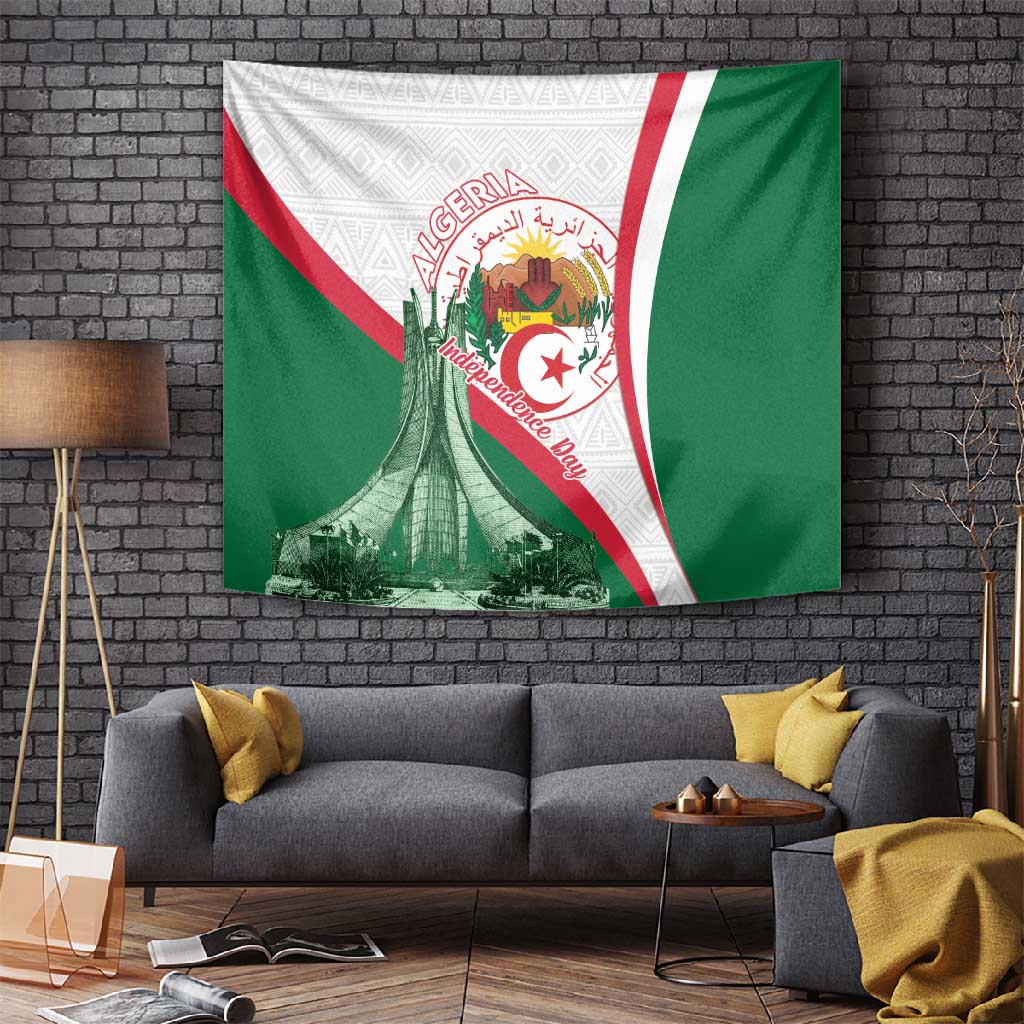 Algeria Independence Day Tapestry Coat Of Arms With Maqam Echahid