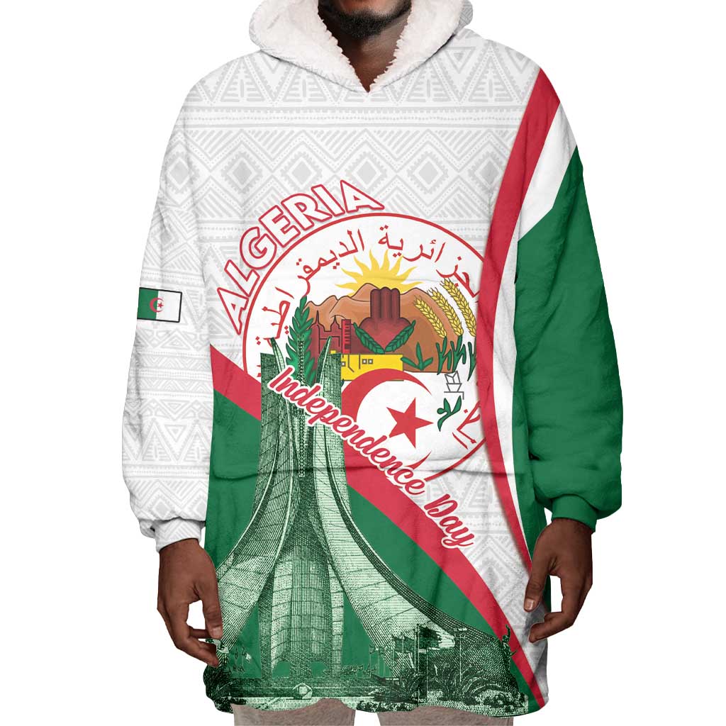 Algeria Independence Day Wearable Blanket Hoodie Coat Of Arms With Maqam Echahid
