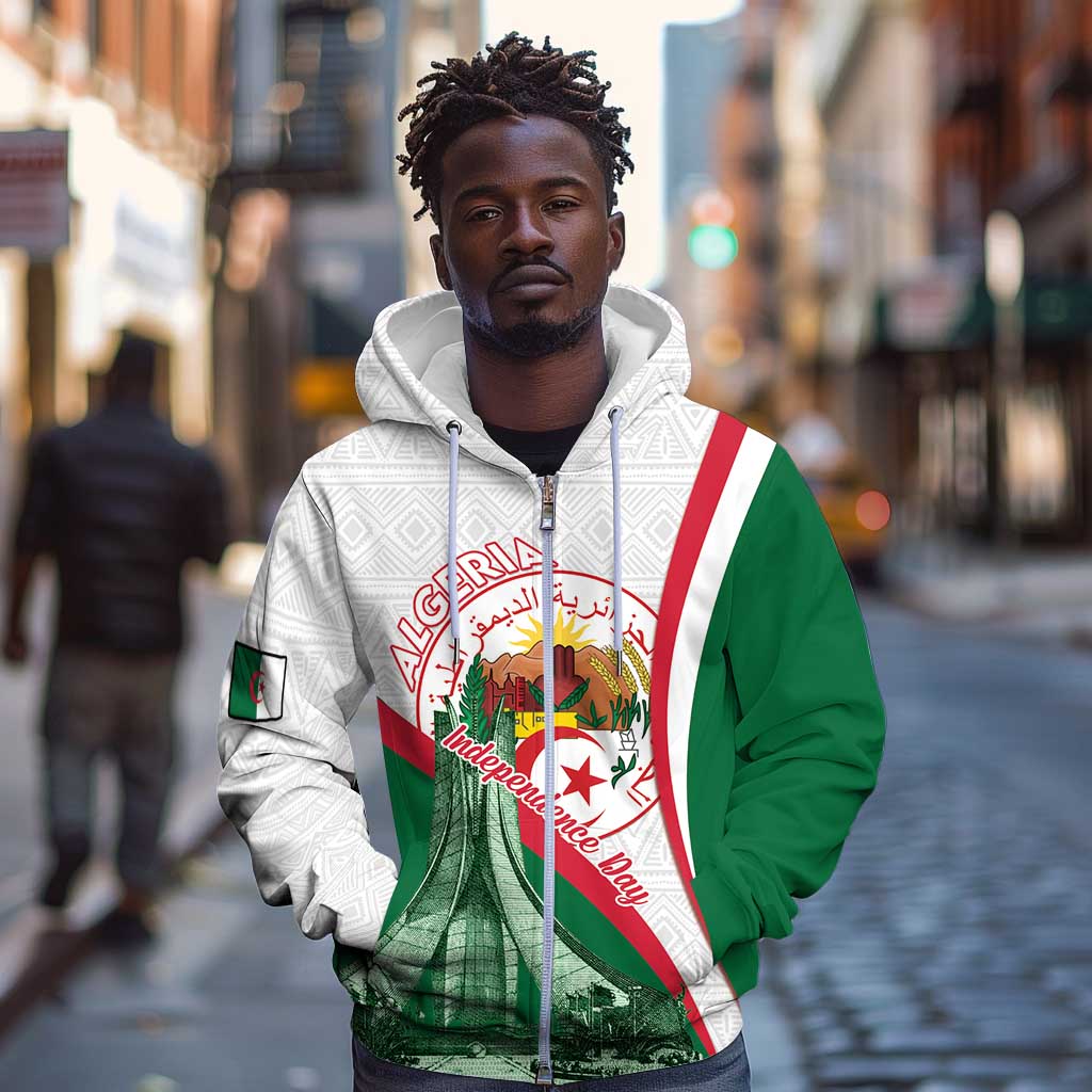 Algeria Independence Day Zip Hoodie Coat Of Arms With Maqam Echahid