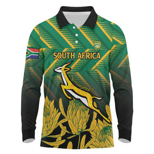South Africa Rugby Custom Long Sleeve Polo Shirt Go Springboks Go