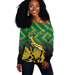 South Africa Rugby Custom Off Shoulder Sweater Go Springboks Go