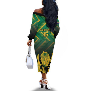 South Africa Rugby Custom Off The Shoulder Long Sleeve Dress Go Springboks Go