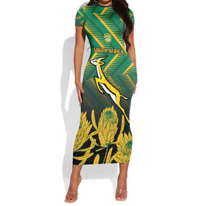 South Africa Rugby Custom Short Sleeve Bodycon Dress Go Springboks Go