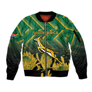 South Africa Rugby Custom Sleeve Zip Bomber Jacket Go Springboks Go