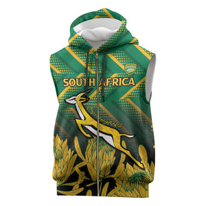 South Africa Rugby Custom Sleeveless Zip Hoodie Go Springboks Go - African Pride