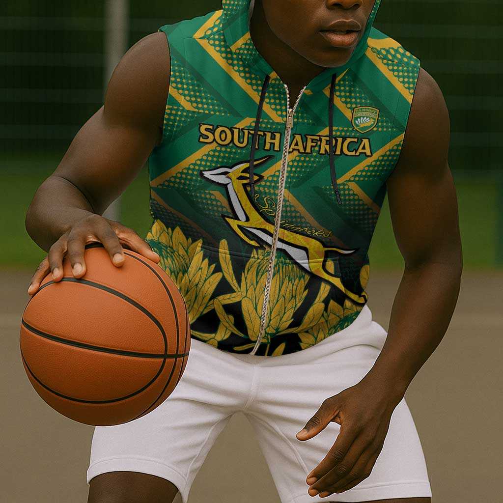 South Africa Rugby Custom Sleeveless Zip Hoodie Go Springboks Go - African Pride