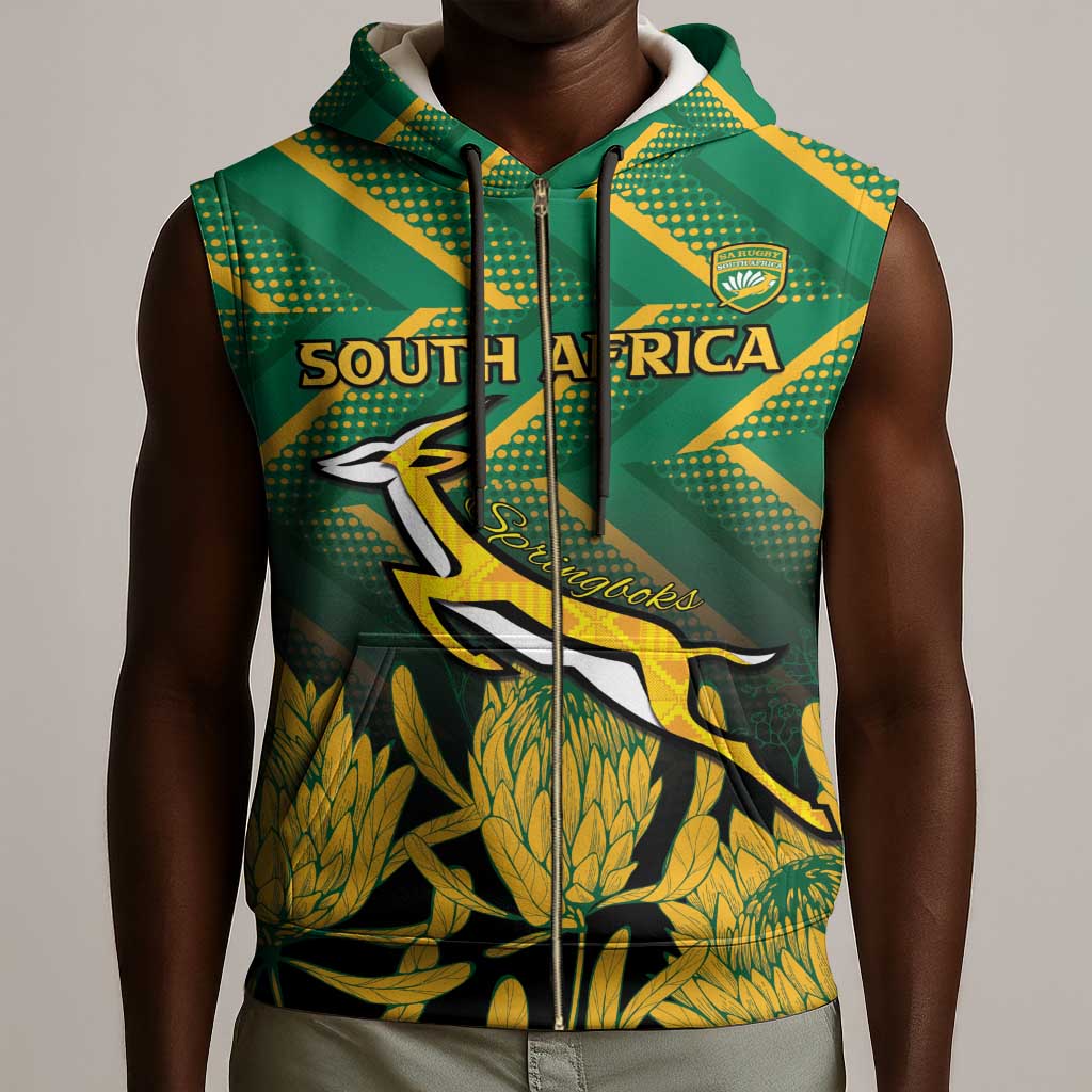 South Africa Rugby Custom Sleeveless Zip Hoodie Go Springboks Go - African Pride