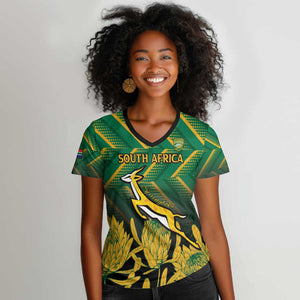 South Africa Rugby Custom Women V-Neck T-Shirt Go Springboks Go